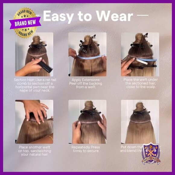 24-Inch Remy Human Hair Tape-In Extensions, 50g, Reusable, Hand-Tied Weft